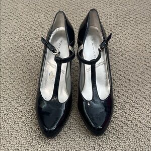 Tahari Glossy Black T-Strap Heels